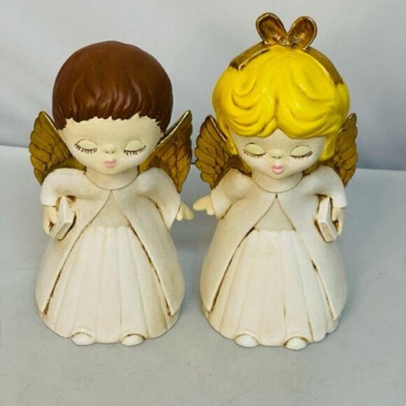 Vintage Kissing Angels Girl & Boy Ceramic Decor Christmas 7.5 inches tall 1979 E - Picture 5 of 7